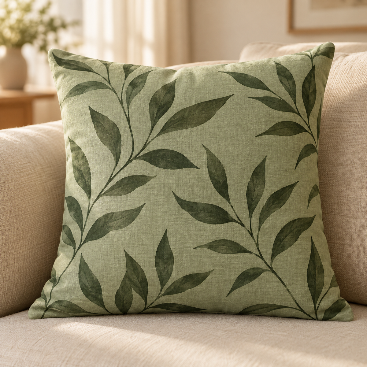 Sage Leaf Sofa Cushion — generated design illustration